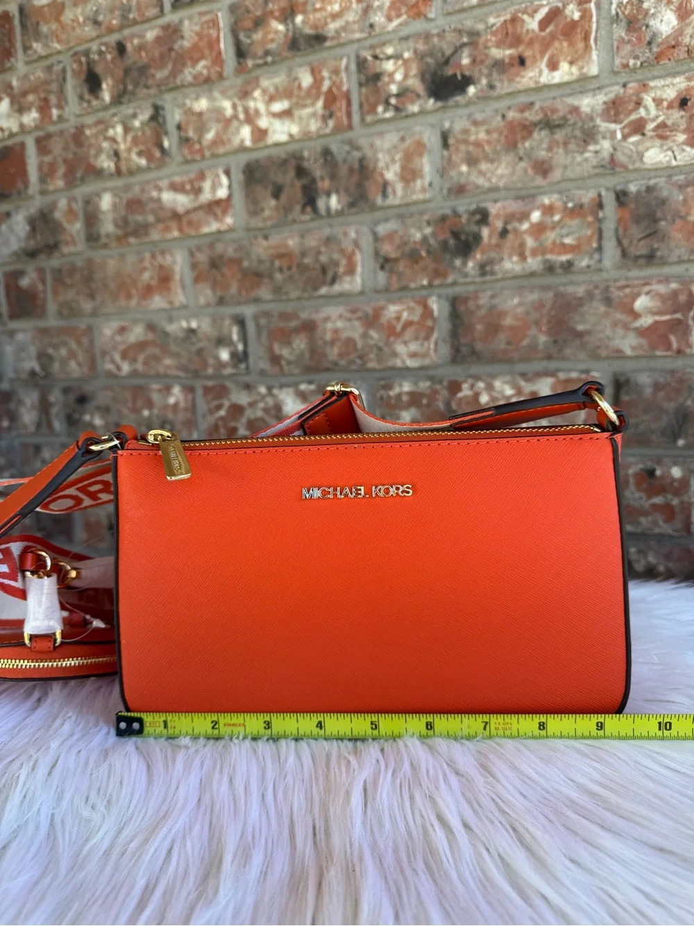 Michael Kors Orange Saffiano Leather Crossbody Trio with Branded Strap